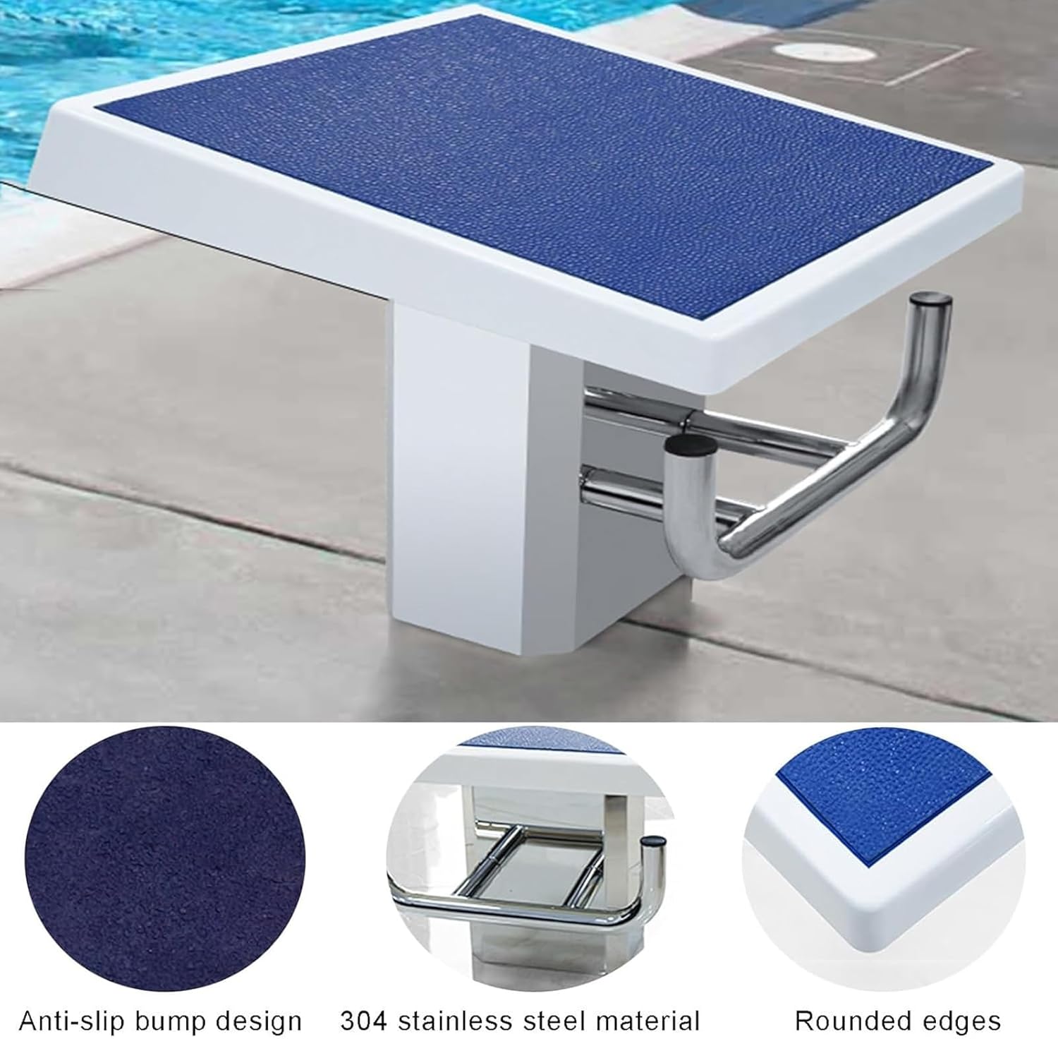 Diving Platform Board, Stainless Pool Jumping Platform, Anti Slip Rubber Surface, Competition Diving Board Deck, Load Capacity 660 Pounds