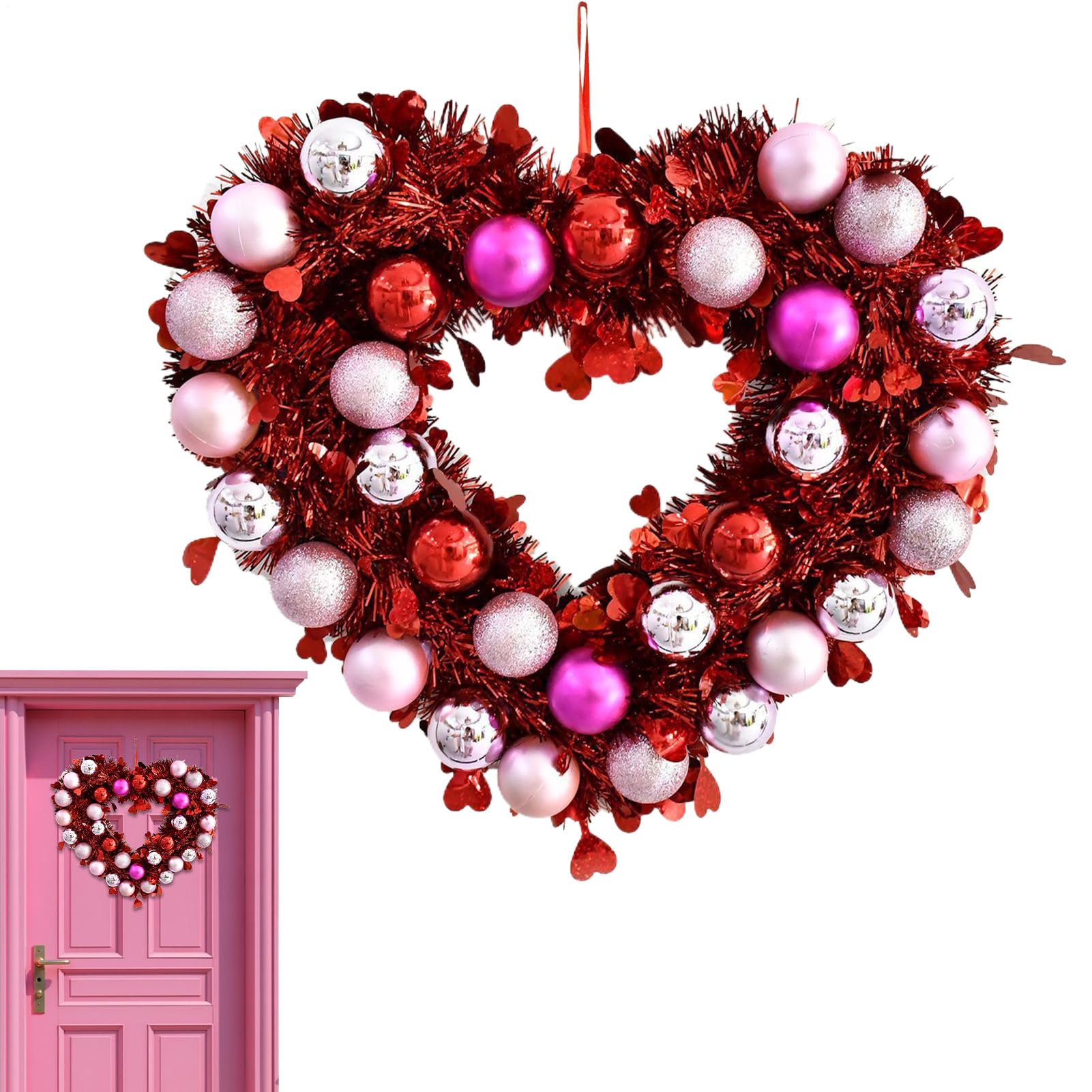 Couronnes de Saint-Valentin cœur étincelante de 31x36 cm pour décoration de fête et maison
