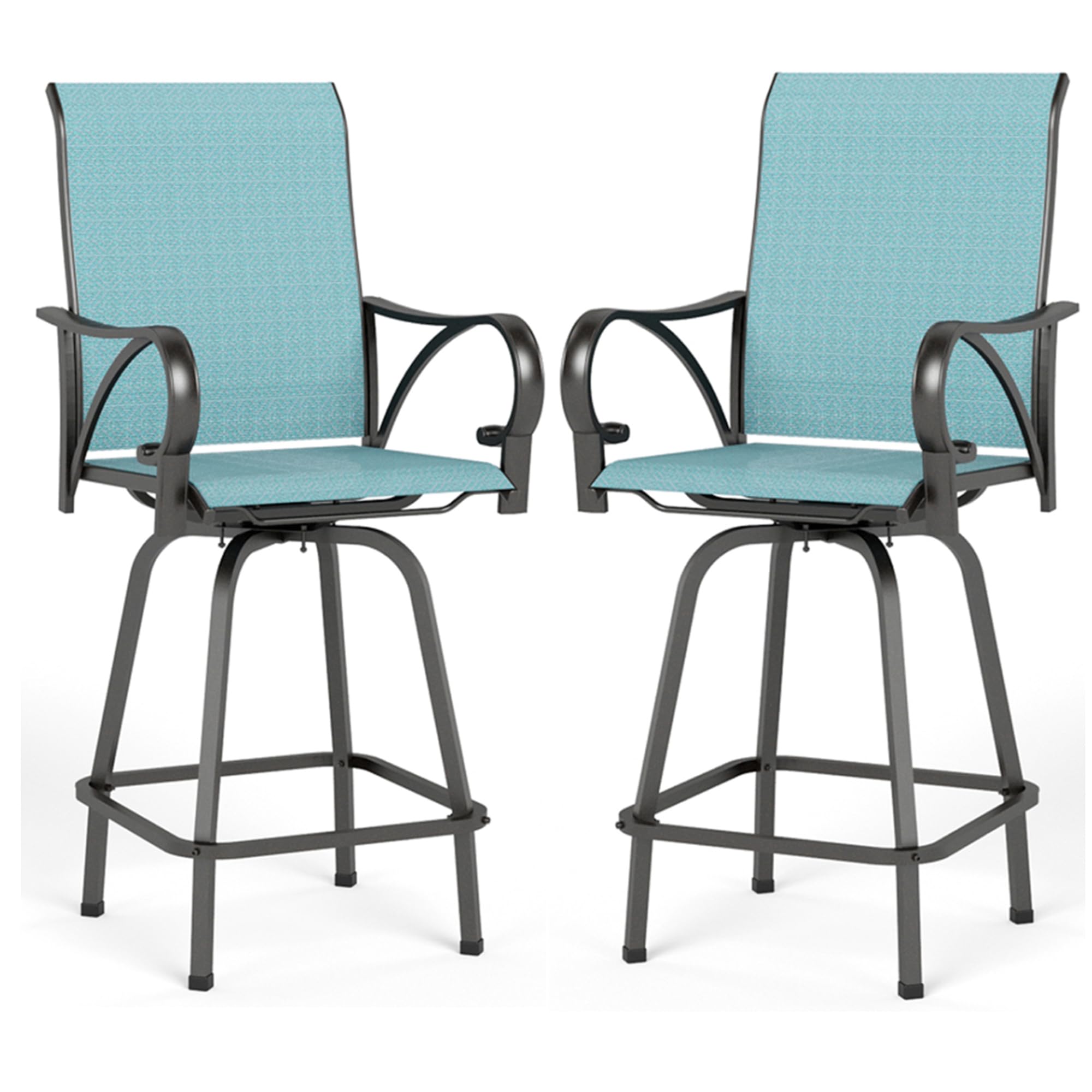 MFSTUDIO Outdoor Swivel Bar Stools Set of 2, Turquoise Blue