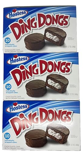 Ding Dongs, Ding Dong de chocolate con relleno cremoso, paquete de 3, con tarjeta de recetas de Lang, Ding Dongs, pasteles rellenos de crema de