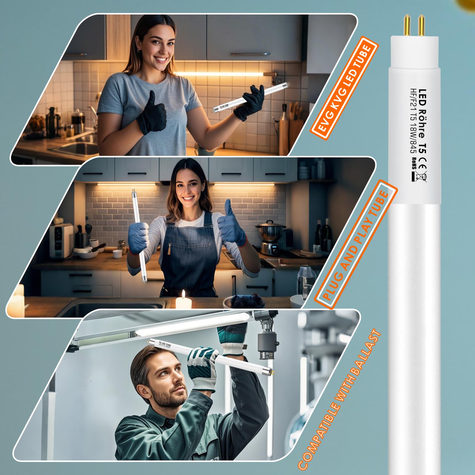 IHYCTV Glas LED Röhre T5, 18W, 849mm, 4500K Neutralweiß, G5 Sockel, Kompatibel mit EVG & KVG (ohne Umbau!), ersetzt 39W Leuchtstoffröhre