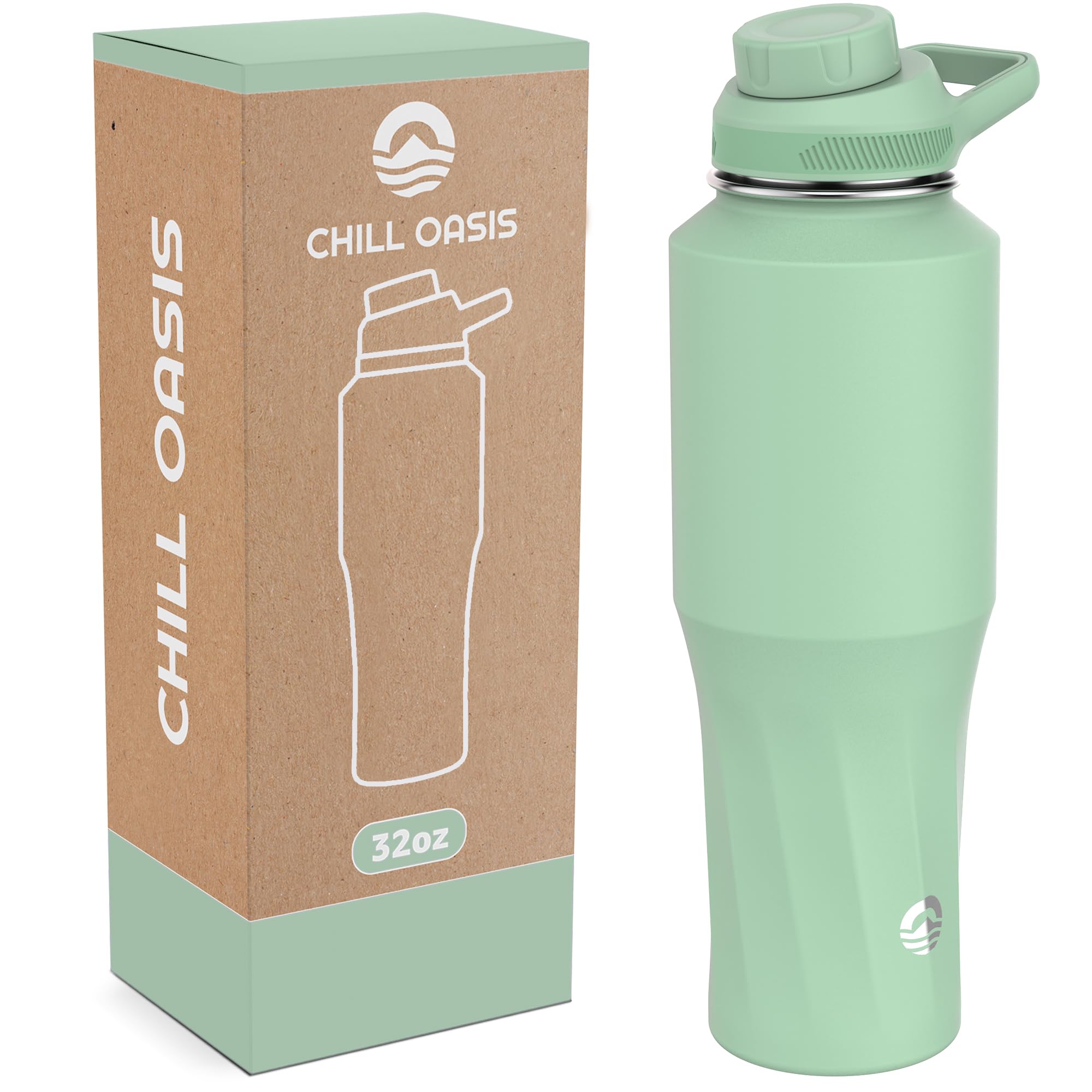 Water Bottle | Compatible With Popular Flavor Cartridges | BPA Free, Leak Proof, Double-Walled Vacuum Insulated Stainless Steel, and Dishwasher Safe | Cold for 24 Hours (Sage, 32oz)