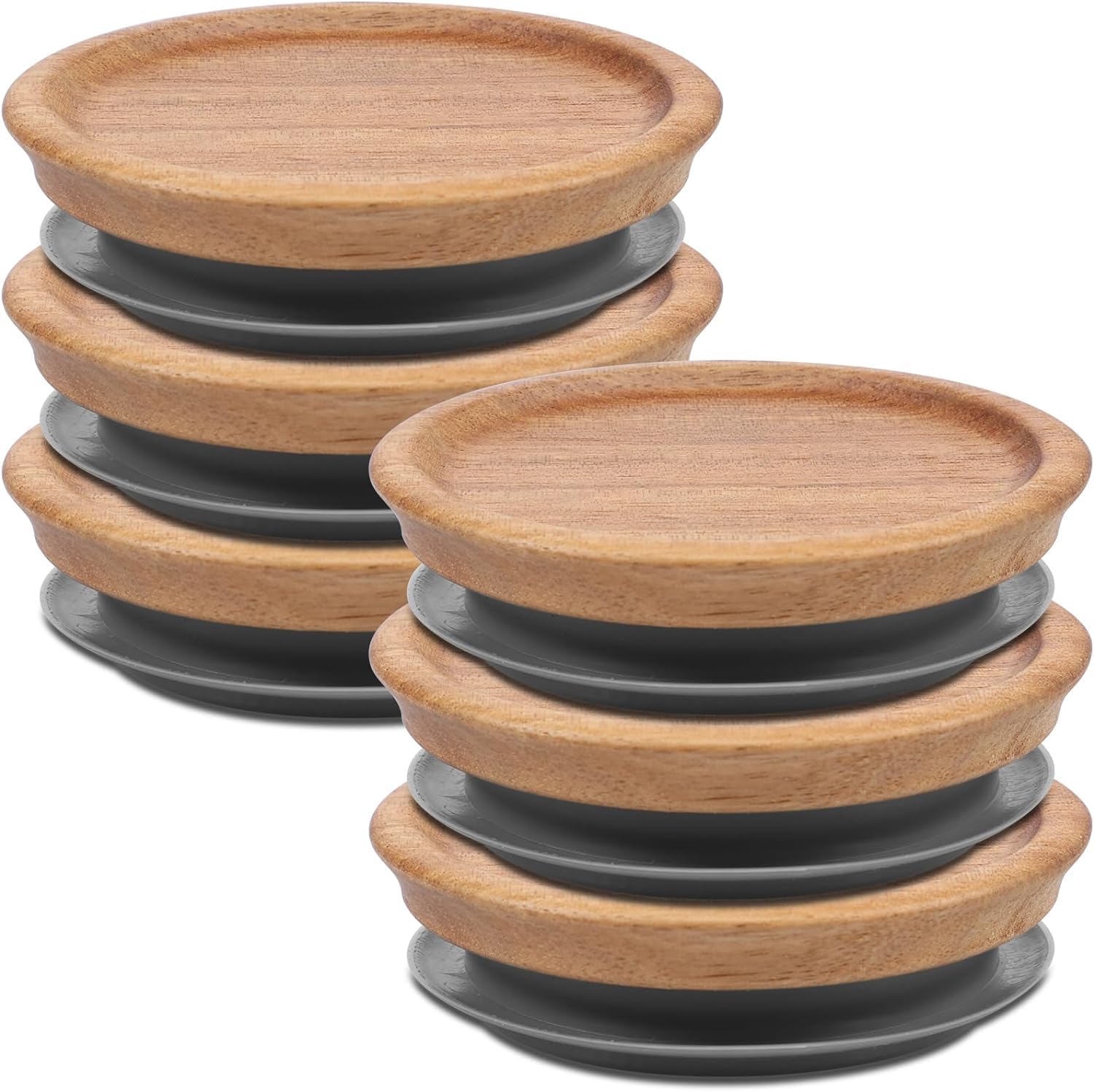 6 Pcs Wooden Storage Lids, Wooden Storage Lids for Mason Jars, Wooden Storage Lids Wide Mouth Mason Jar with Silicone Seal, Regular Mouth Wooden Storage Lids Set (9cm)