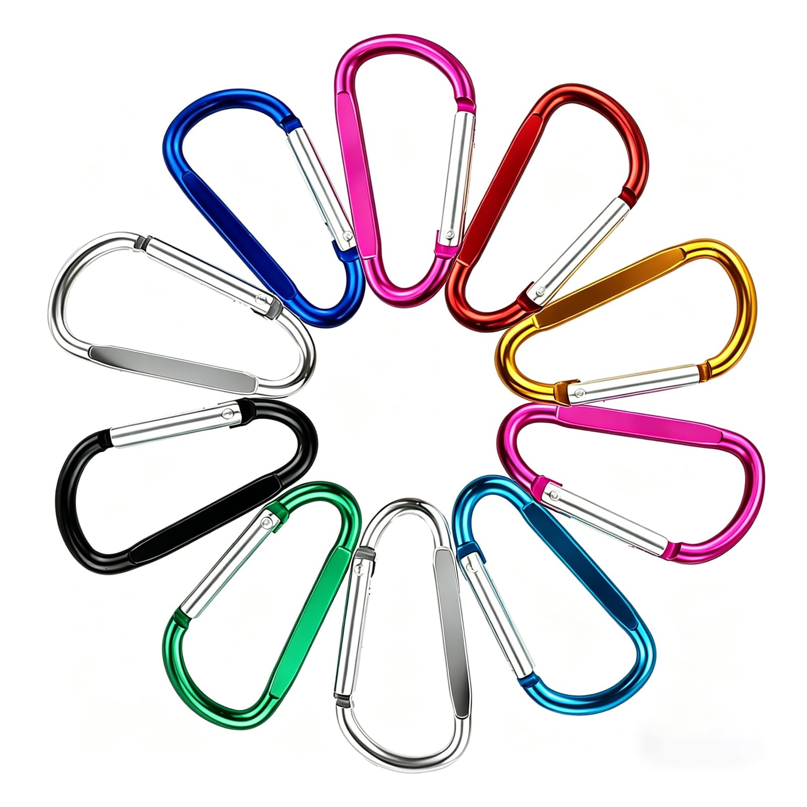 10 Moschettoni Multicolore in Alluminio con Anello a D - Ganci a Scatto con Bloccaggio per Arrampicata, Casa, Campeggio, Pesca, Escursionismo