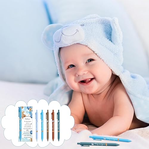 Miniatura 6 de Engrowtic Juego de 50 bolígrafos retráctiles para baby shower, regalos de baby shower, bolígrafos retráctiles con tarjetas de agradecimiento,