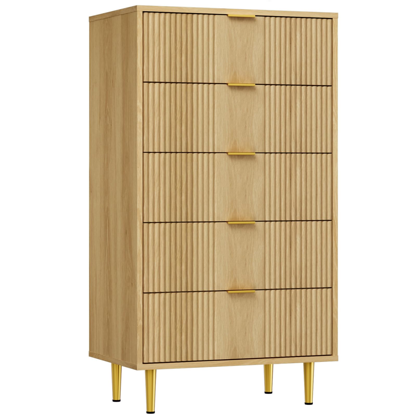 Garvee Kommode Mit 5 Schubladen, Komodenschrank, Schubladenschrank, Wäschekommode, Für Schlafzimmer Möbel Für Wohnzimmer Büro Flur,Eiche,60 x 40 x 112 cm