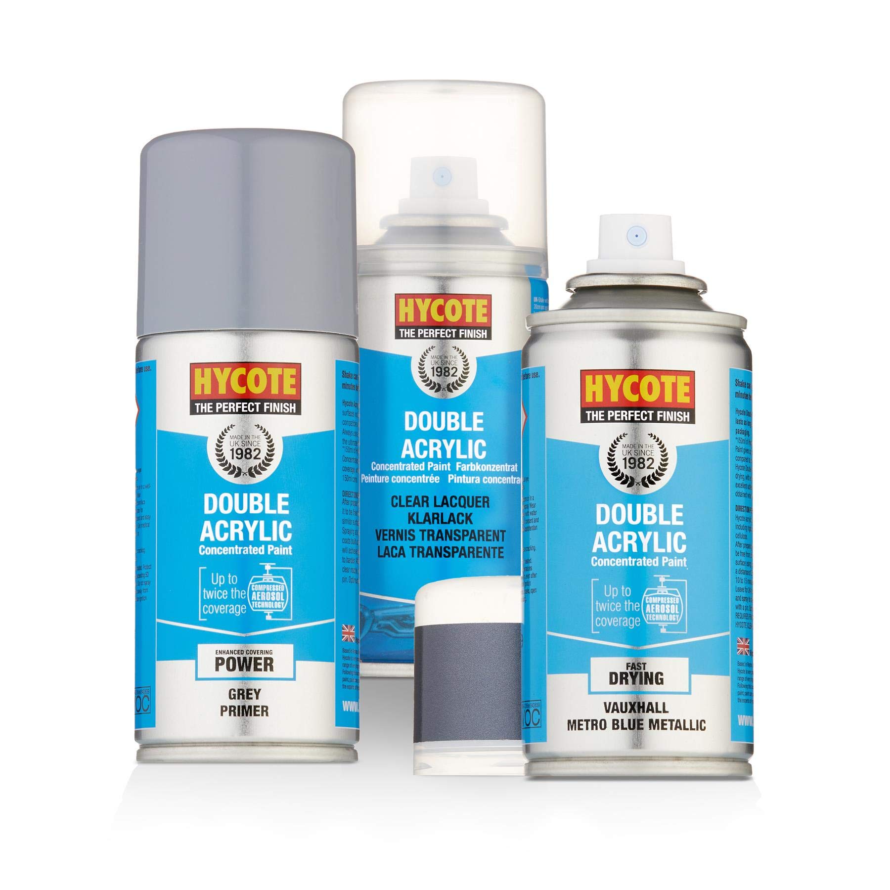 Motor World Blue Hycote Double Acrylic Vauxhall Metro Paint 150Ml Grey Primer & Lacquer Kit