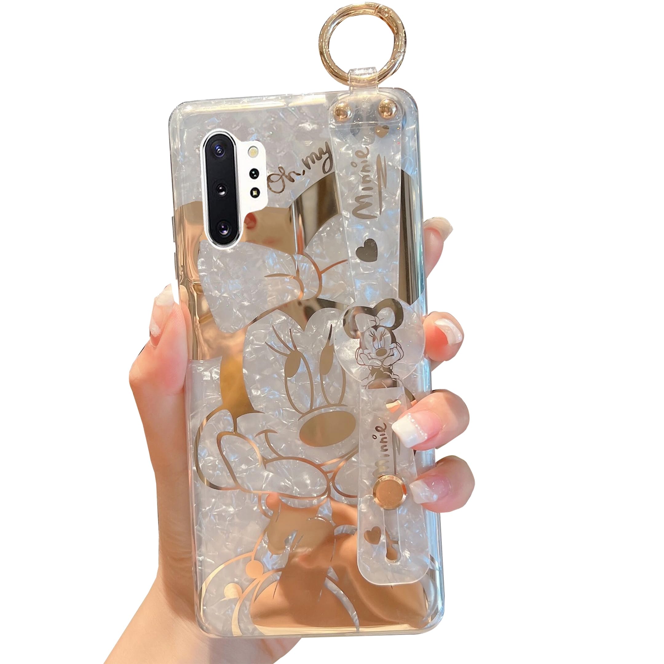 for Galaxy Note 10 Plus Case Wrist Band Kickstand Cover Ultra Slim IMD Animal Pattern Shockproof Protection Holder Cover for Samsung Galaxy Note10+ 5G 2019 6.8-inch(Cartoon Characters)