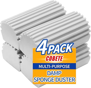 COBETE Damp Clean Duster Sponge,4pack Magic Sponge Eraser,Reusable Damp Dusting Sponge Household Cleaning for Blinds, Glass, Baseboards,Radiators,Window Track GroovesGrey