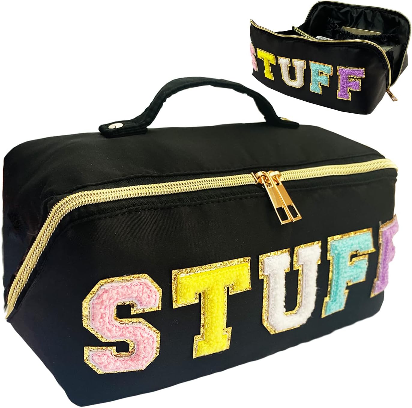 Stoney Clover Makeup Bag Preppy Patch Makeup Bag Preppy Pouch Stuff Pouch Nylon Alphabet Cosmetic Bag Chenille Letter Pouch Better Belt Cosmetic Bag Wide Open Makeup Bag Letter Patch Makeup Bag