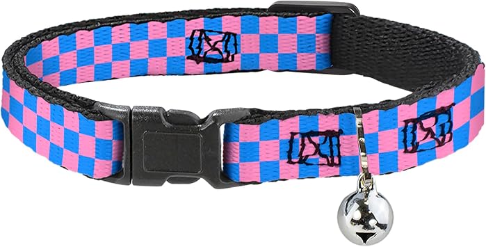 Cat Collar Breakaway Checker Baby Pink Baby Blue 8 to 12 Inches 0.5 Inch Wide