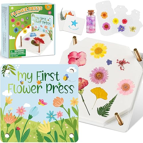 Flower Press Kit, Creativity Dry Flower Arts and Craft Kit for Kids, Pressed Flower Plant Preservation Kit, for Boys and Girls Ages 6 7 8 9 10