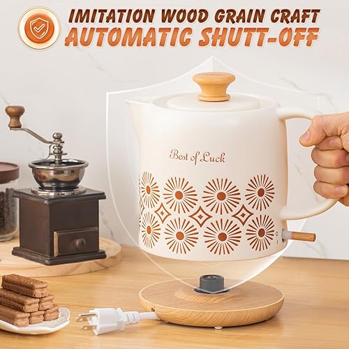 Miniatura 4 de Hervidor eléctrico de cerámica de 1 cuarto de galón, apagado automático, tetera de porcelana, caldera eléctrica de agua caliente con luz LED,