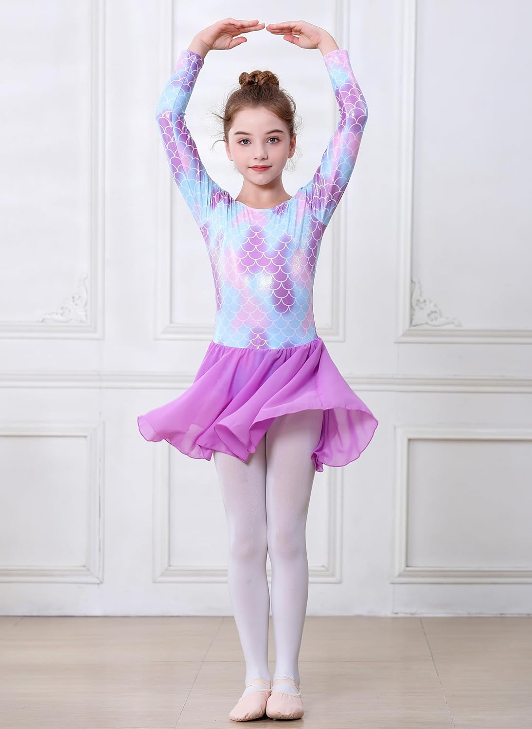 DIPUG Ballet Leotards for Girls Dance Leotard Long Sleeve Girls Dance Dress - Image 5