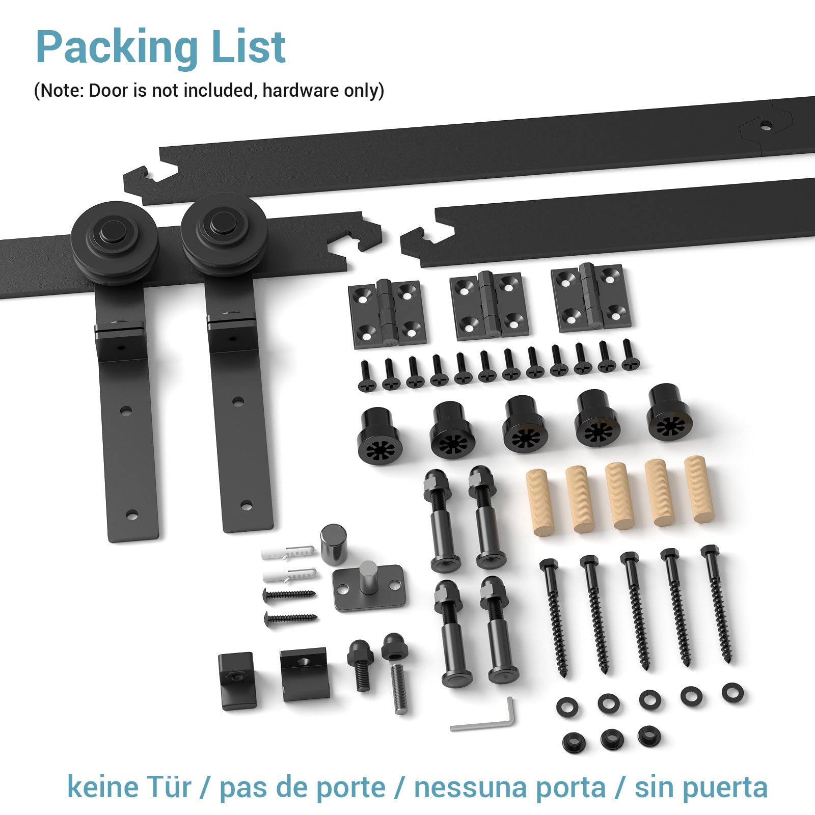 Juego completo de 224 cm para 2 puertas de madera de 109 cm (no incluye puerta), color negro