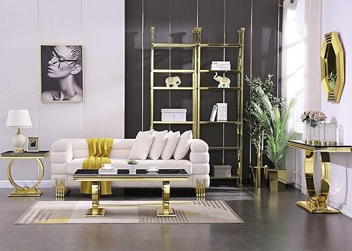 Miniatura 2 de ACEDÉCOR Moderno juego de mesa de centro de 4 piezas, dorado, mesa de mármol sintético, incluye mesa auxiliar, 2 mesas auxiliares, mesa consola,