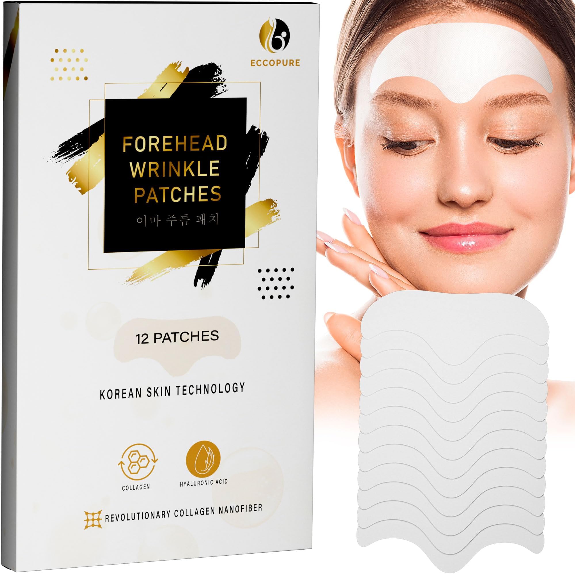 12-Pack Forehead Wrinkle Patches - Anti Wrinkle Patch with Marine Collagen and Hyaluronic Acid - Forehead Treatment - Skin Technology from Korea