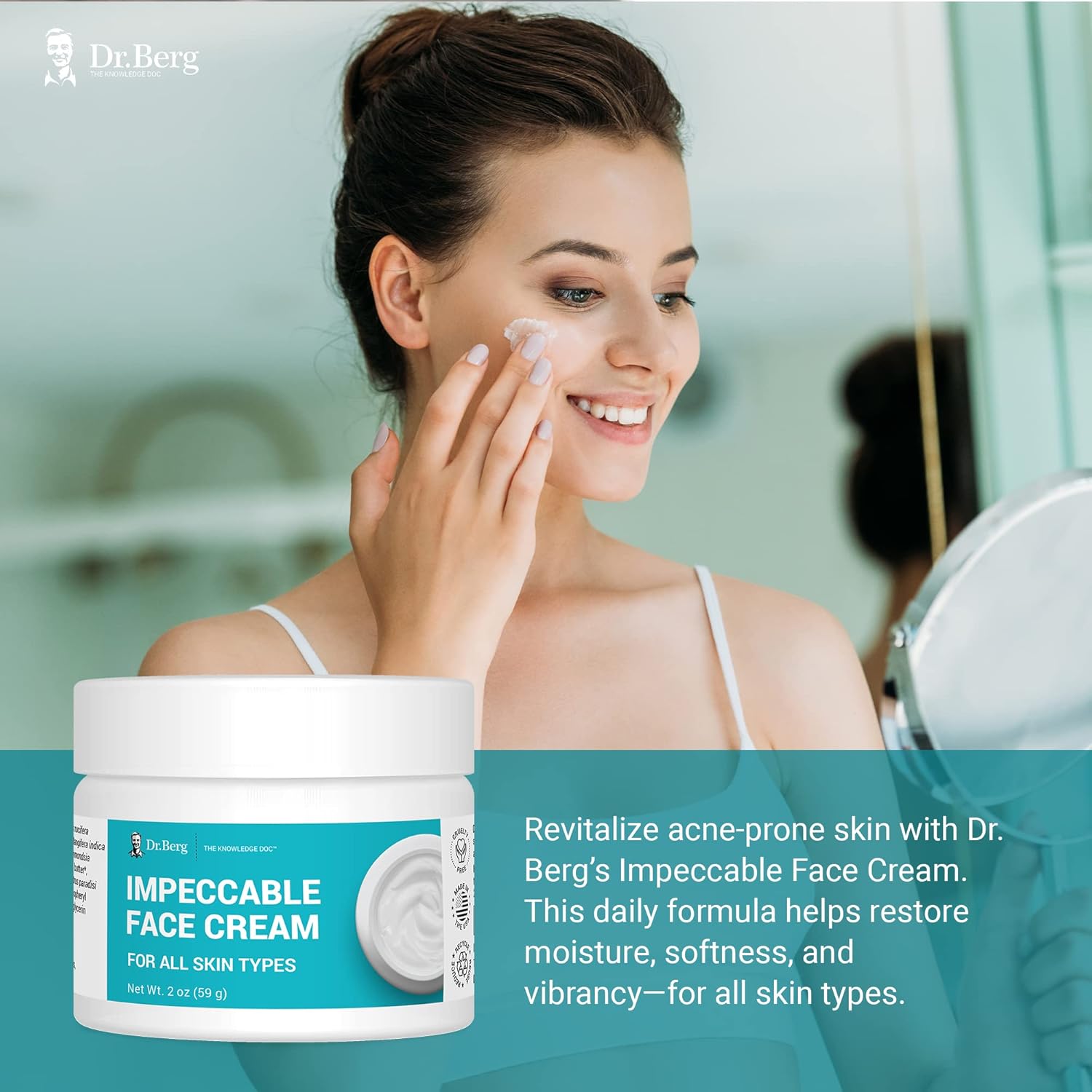 Dr. Berg's Impeccable Face Cream - Organic Facial Moisturizer for Dry Skin - Relief from Redness, Inflammation Clogged Pores Eczema & Acne Treatment Formula w/ Aloe Vera & Coconut Oil Extracts - 2 oz. : Beauty & Personal Care