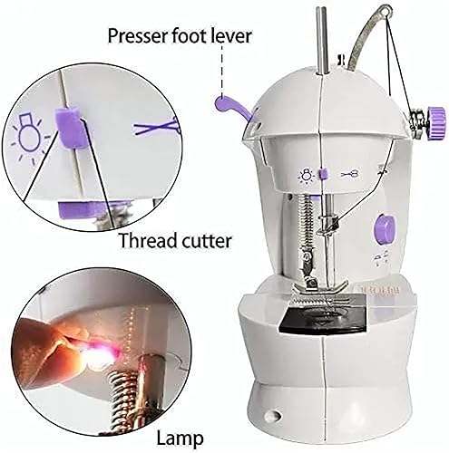Miniatura 3 de Pequeña máquina de coser, mini máquina de coser para principiantes, mini máquina de coser con luz LED, funciona con pilas, máquina de coser de
