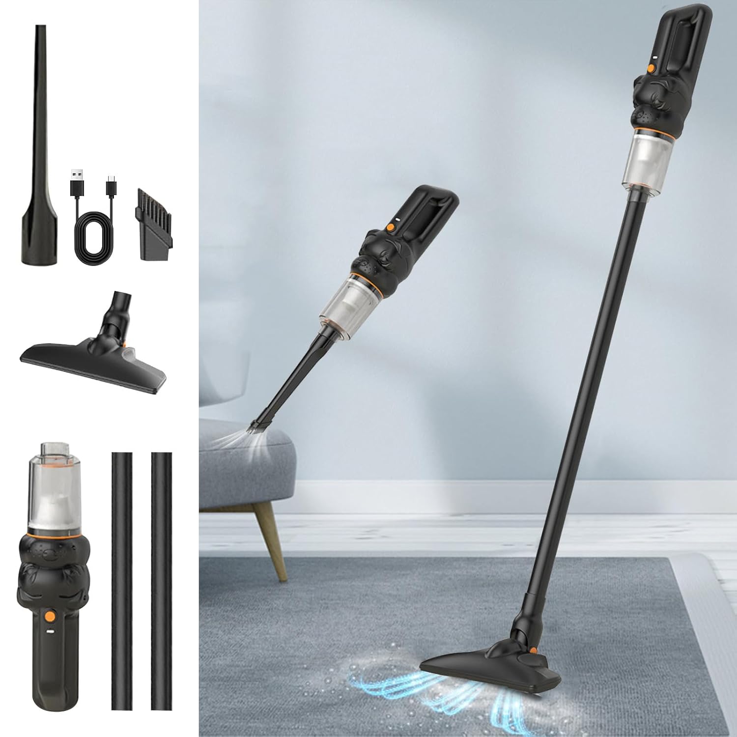 Handheld Vacuum Cleaner Cordless with Extendable Tube Large Suction Quiet Low Noise Vacuum for Couch Bed Cleaning Portable