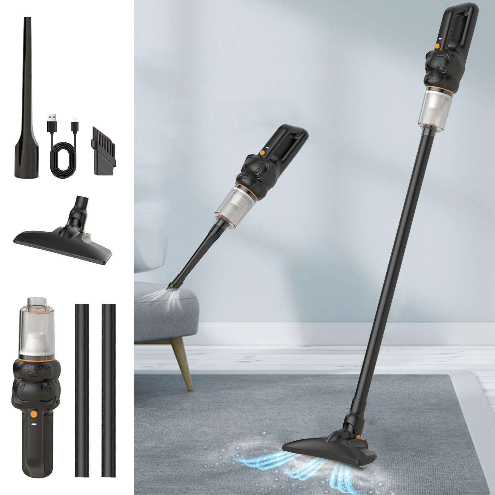 Handheld Vacuum Cleaner Cordless with Extendable Tube Large Suction Quiet Low Noise Vacuum for Couch Bed Cleaning Portable
