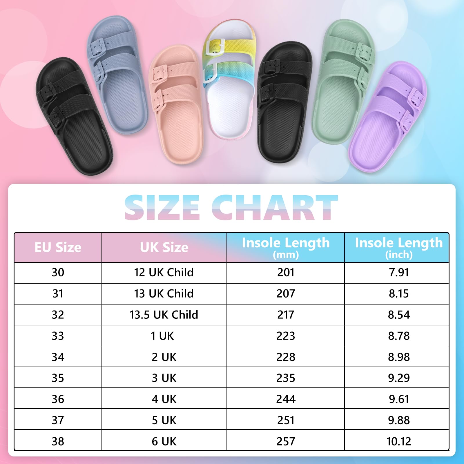 Kids Cloud Slides Niños Niñas Ajustable Doble Hebilla EVA Sandalias Planas Verano Almohada Chanclas Ducha Playa Piscina Sliders
