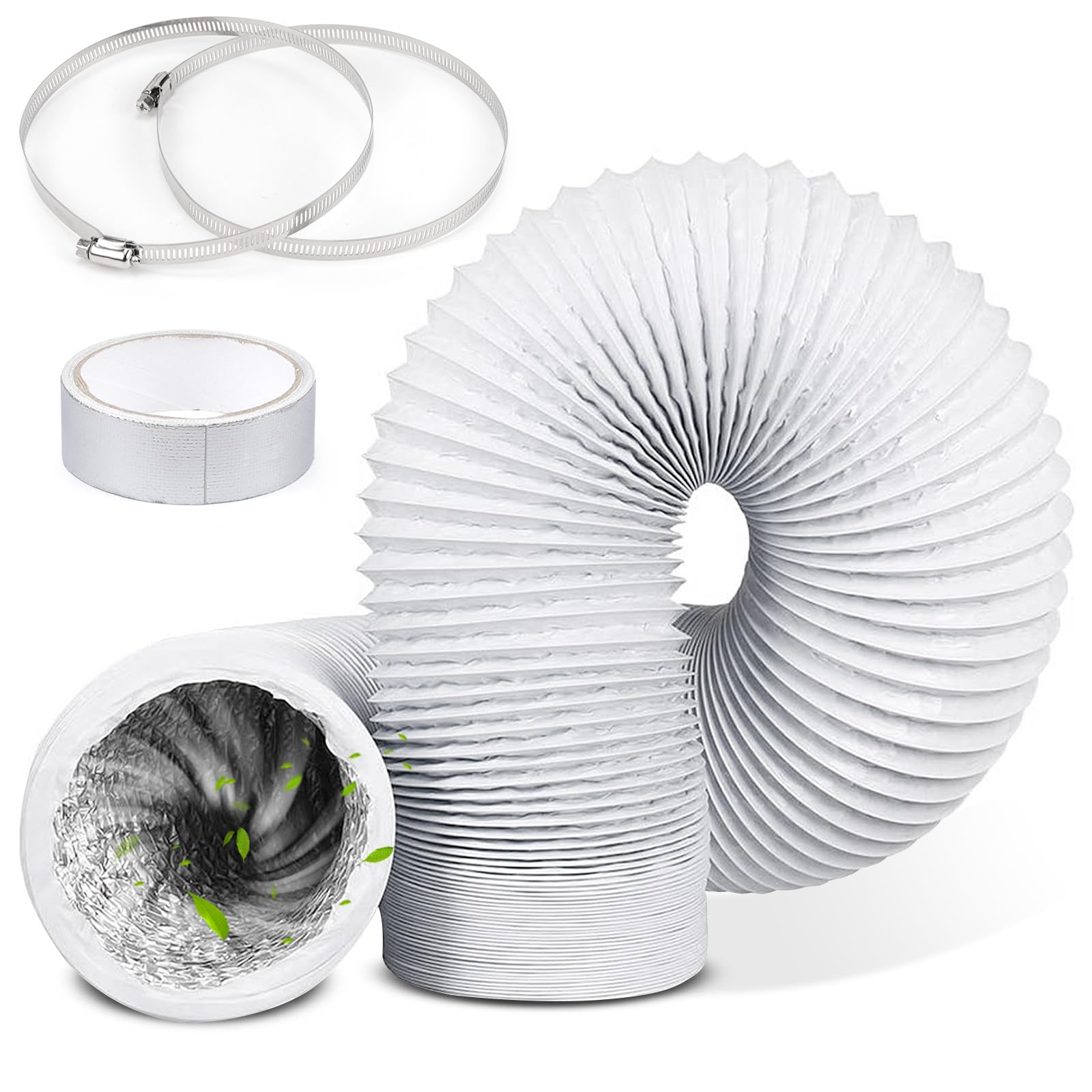 Abluftschlauch Ø150mm Alu Flexrohr Länge 3M PVC Alurohr Lüftungsschlauch Schlauch mit 2 Schlauchschelle Edelstahl für Klimaanlagen, Rohrventilator, Wäschetrockner (150mm)