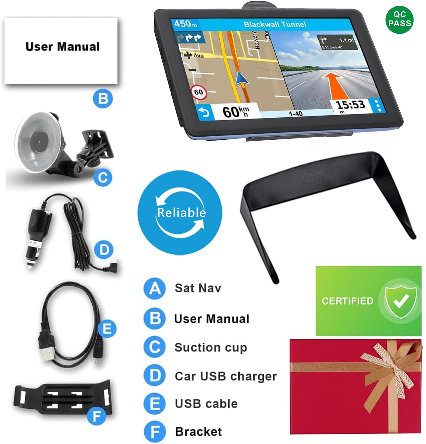 7" GPS Sat Nav for Truck Car RV, Offline Navigation UK & Europe Maps HD Touchscreen, Voice Guidance, Type-C, Sun Visor & Mount, Speed Limit Warnings, Postcode Search Quick GPS Fix — view 5