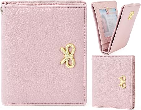 GOIACII Small Womens Wallet RFID Blocking Wristlet Girls Cute Bow Mini Purse Bifold Silm Card Holder Pink