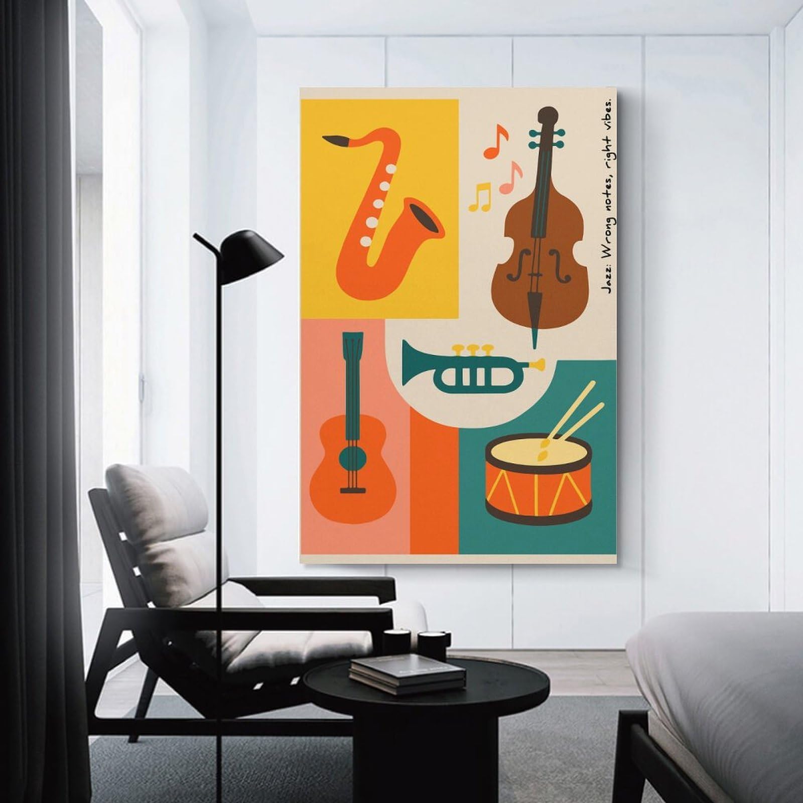 Junmoney Canvas Wall Decor Jazz Instruments And Music Notes, 20x30inch(50x75cm), for Flats, Guest Rooms Or Compact Rooms, A Simple Refresh for Blank Walls