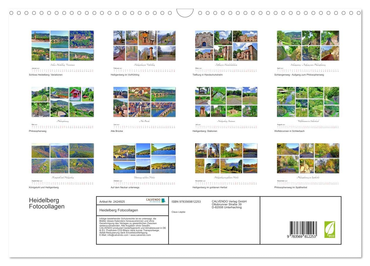 CALVENDO - Heidelberg Fotocollagen (Wandkalender 2027 DIN A3 quer), Monatskalender: Historische Orte in Heidelberg