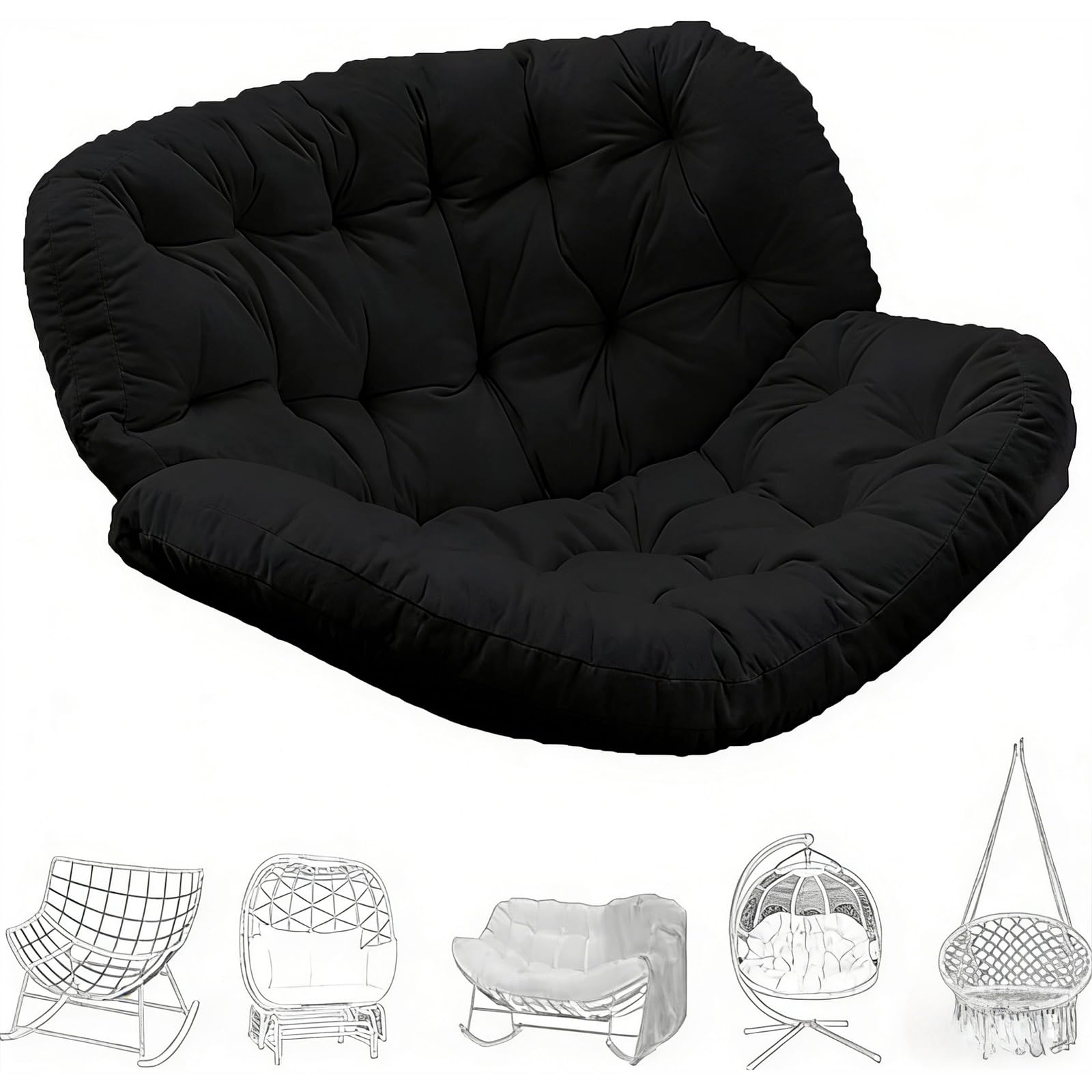 BYGSBKDP Rocking Chairs Cushions for Adults, Giant Patio Rocking Chair Replacement Cushion, Indoor Outdoor Egg Chair Cushion 4"×39.4"×47.2" Cotton Filling is Soft and Skin-Friendly (Black)