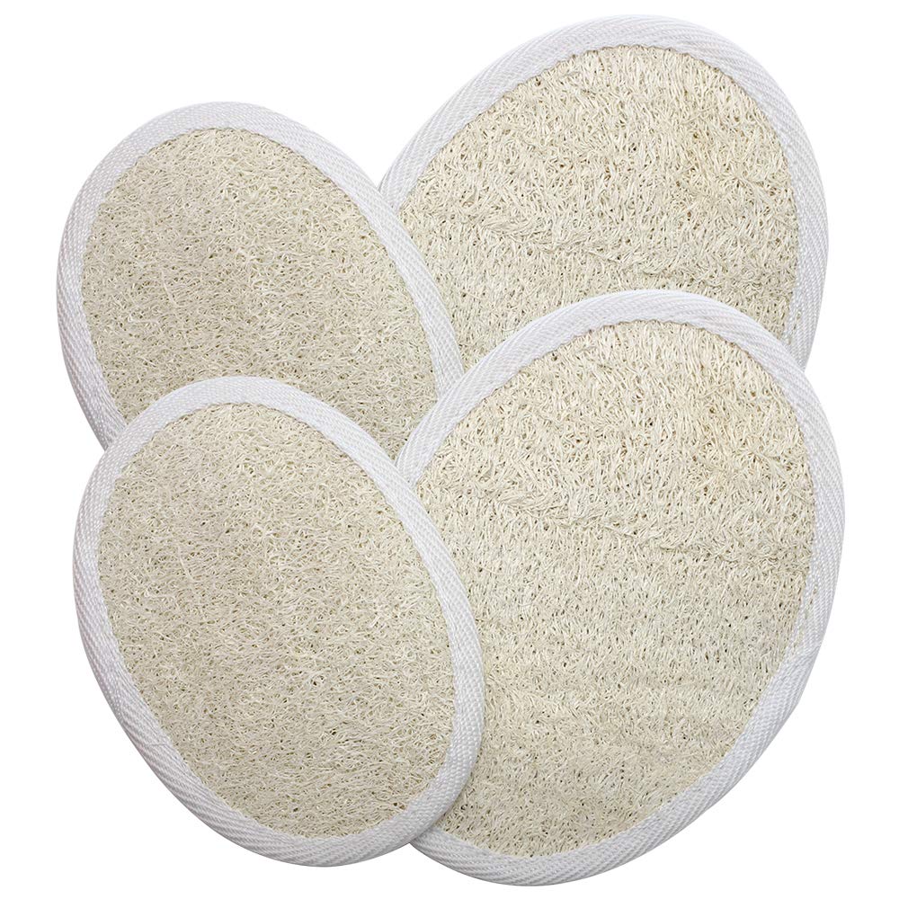 Coolayoung Pack of 4 Loofah Sponge Pads, 100 Natural Loofah Sponge with Terry Cloth Exfoliating