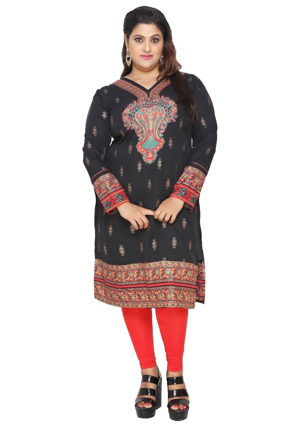 Unifiedclothes Women's Black Plus Size (Upto 9XL) Indian Pakistani Kurti Tunic Kurta Top Shirt Dress Eplus108a (Bust Size 48"|Dress Size 52" (5Xl))