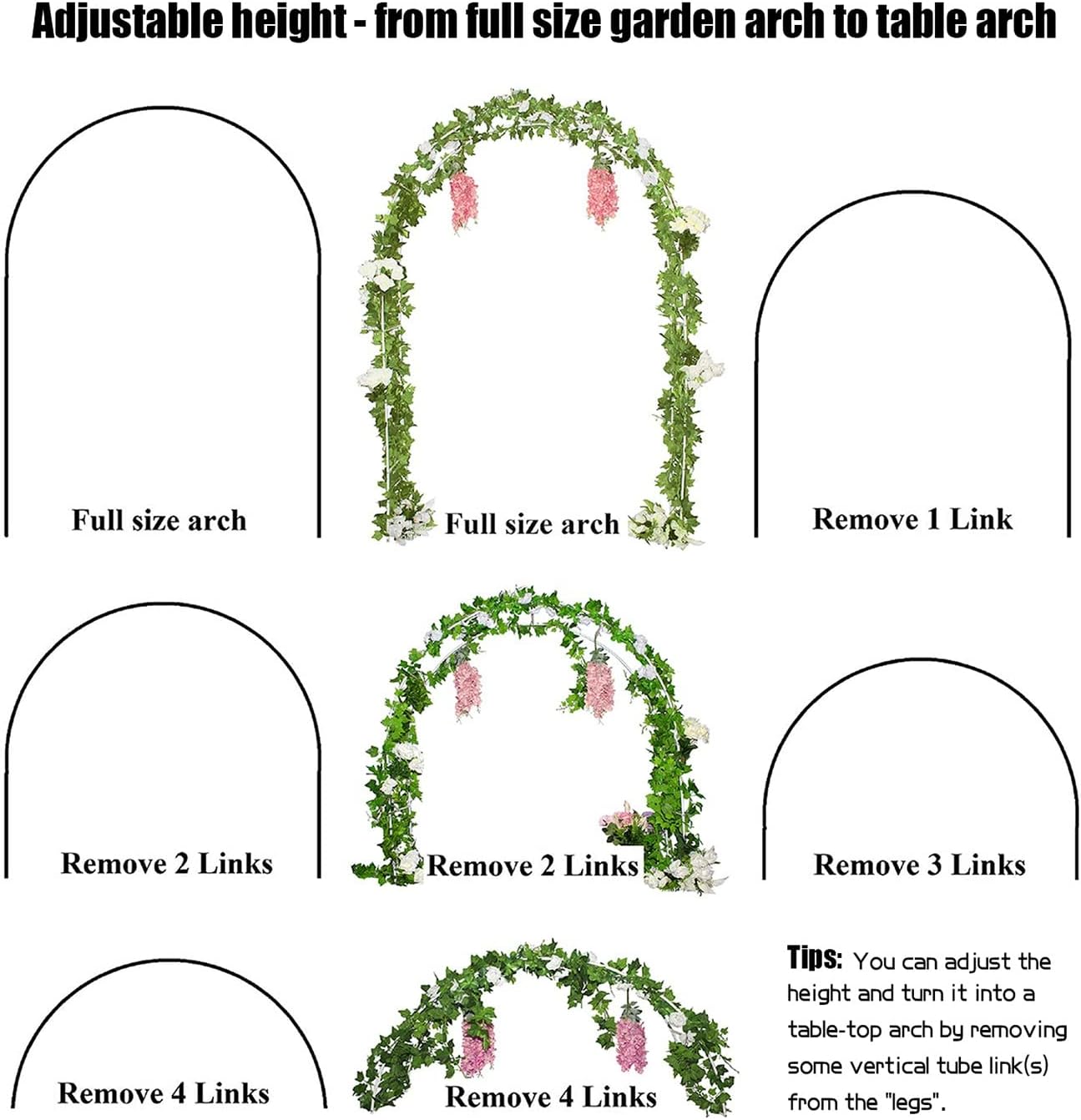 Metal Garden Arbor Wedding Arch Assemble Freely 2 Sizes for Various Climbing Plant Trellis Roses Vines Bridal Party Decoration Pergola Arbor (Color : White)