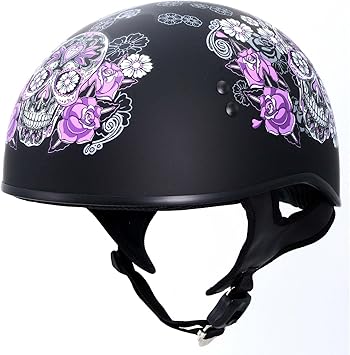 Hot Leathers HLD1031 Sugar Skull Flat Black Motorcycle DOT Approved Skull Cap Half Biker Helmet