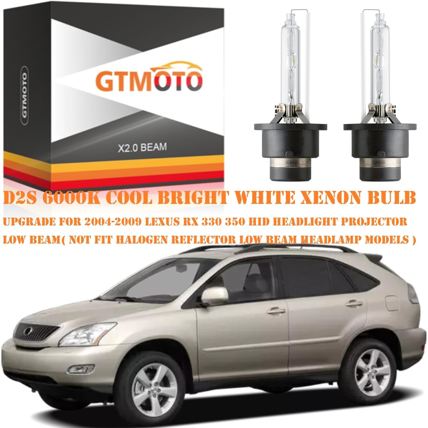 for 2004 2005 2006 2007 2008 2009 Lexus RX350 RX330 Headlights HID Low Beam with D2S Xenon Bulb Only, RX 350 330 400H RX400H 35W Projector Headlamp, 6000K Bright White AFS Dipped Light, 2-Pack