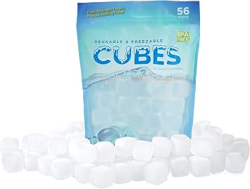Urban Essentials Reusable Ice Cubes - Quick Freeze Clear Plastic Square Ice cubes With Resealable Bag Clear Cubes Pack Of 56