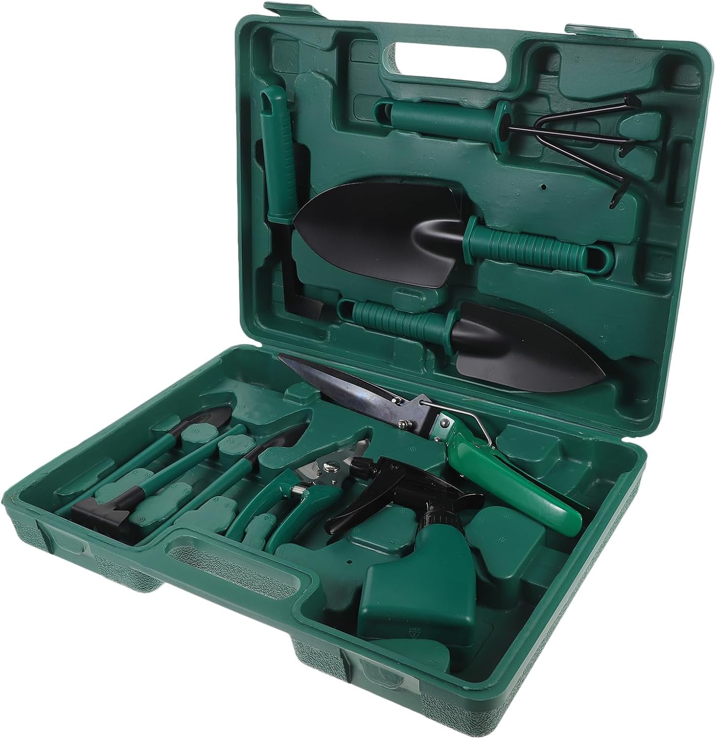 TEHAUX Portable 10pcs Metal Garden Tool Set with Carrying Case for Outdoor Planting, Includes Shovel, Rake, Pruner, and Sprayer for Gardening and Landscaping Tasks