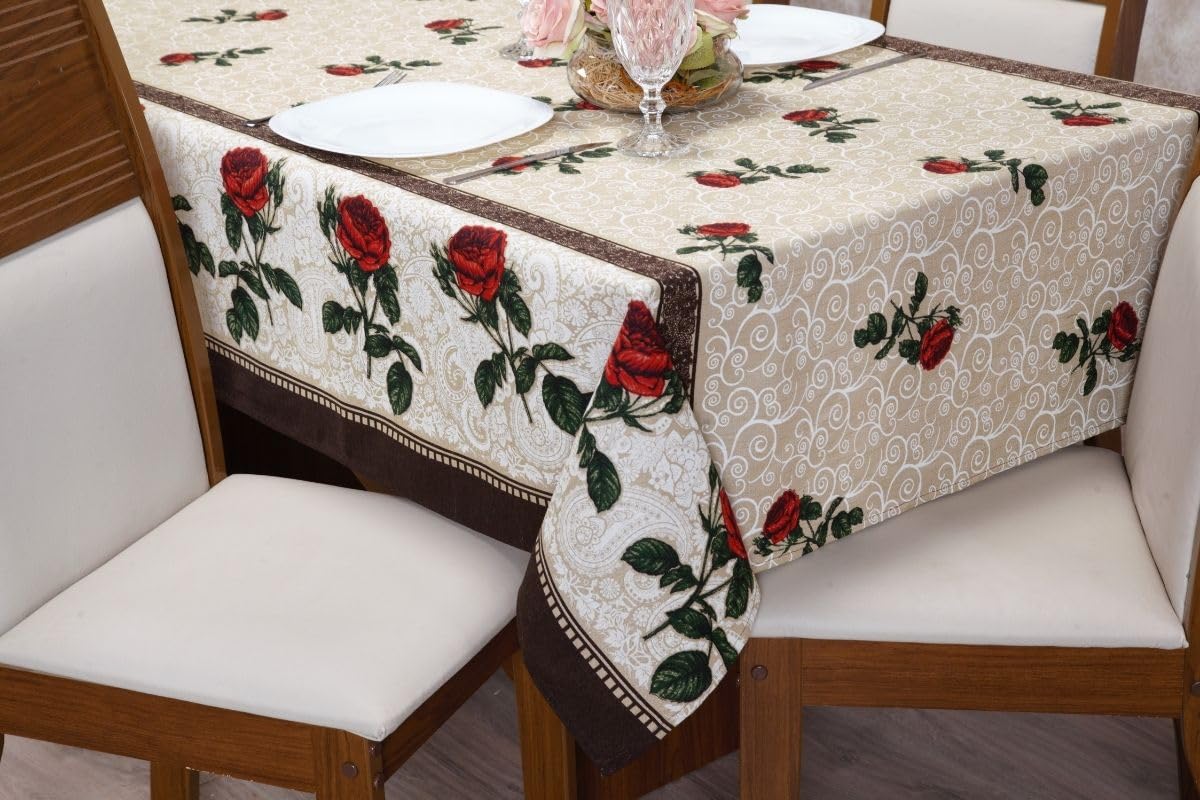 Toalha de Mesa 8 Lugares Tecido Linhão Premium 2,40M x 1,40M (Rosas Vermelhas Barra