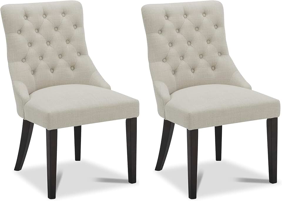 CHITA Farmhouse Tufted Dining Chairs, Modern Upholstered Chairs, Fabric High Back Dining Room Chairs Set of 2,Linen