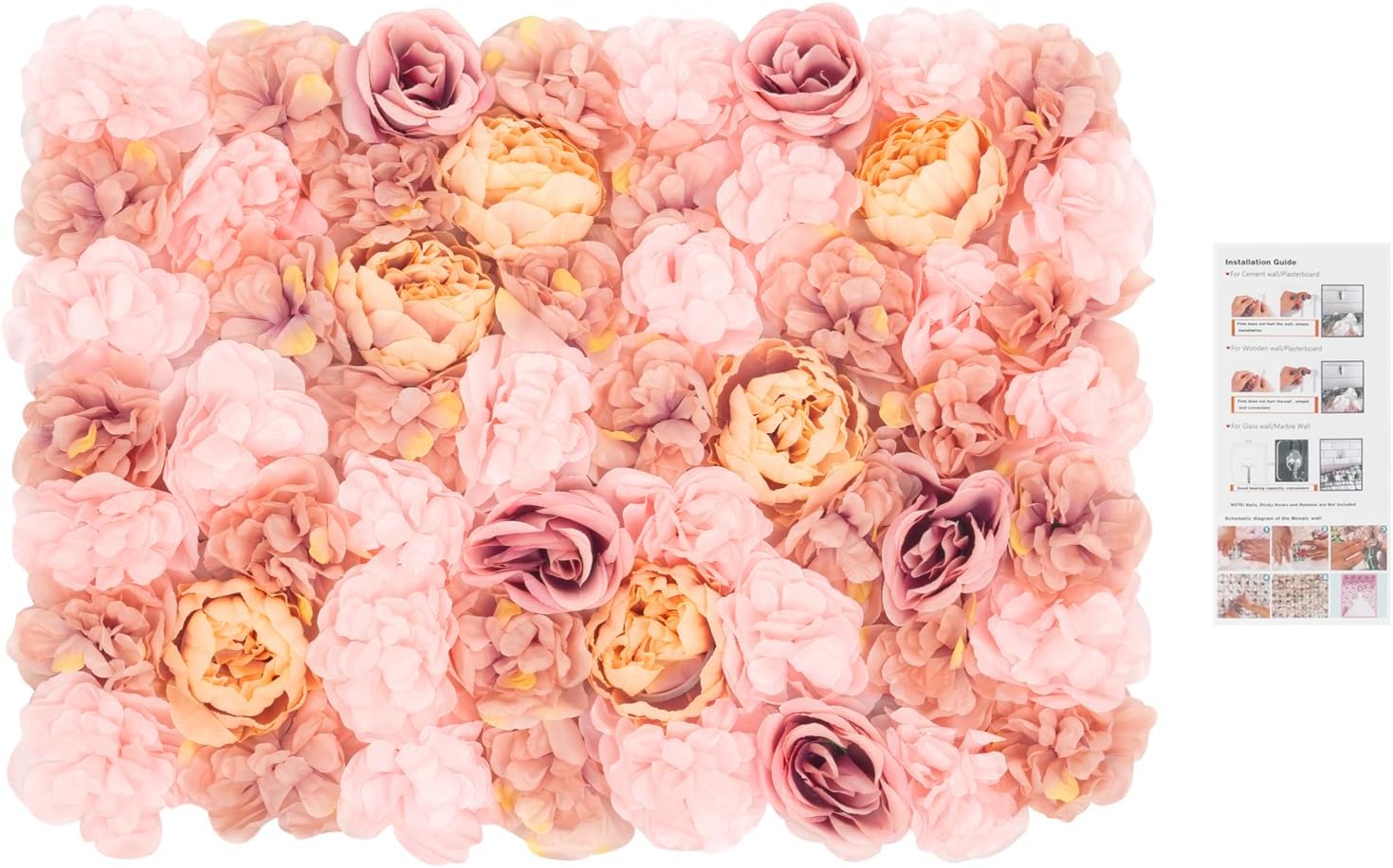 6pcs Autumn Pink Rose Flowers Wall Panels, 24 * 16in 3D Artificial Flowers Wall Decor Silk Flowers for Wedding Sites, Photography Buildings, Clothing Stores, Homes, Hotels, Birthday Parties