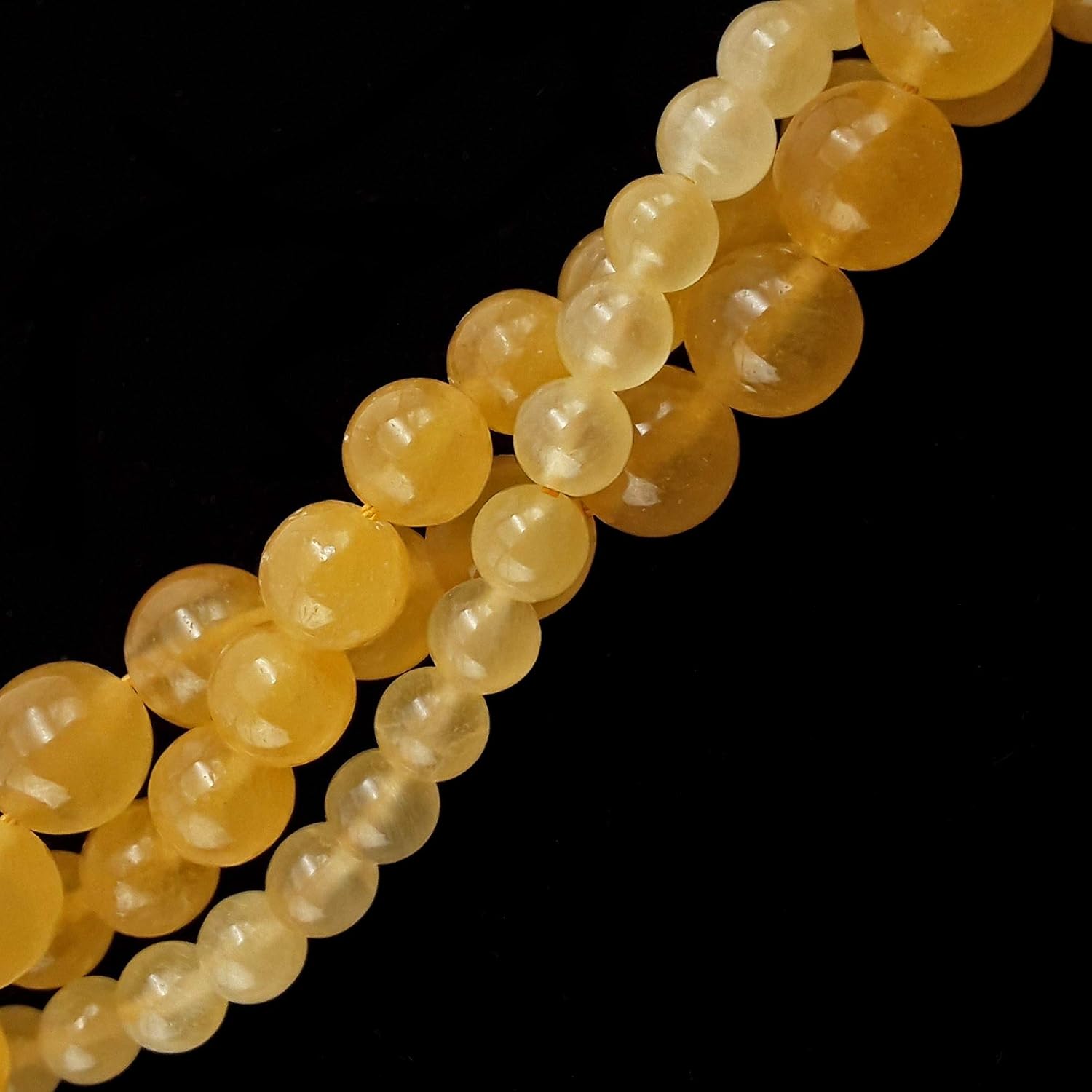JM Design Yellow Honey Calcite Smooth Round Size 10mm 15.5" Strand for Jewelry Making, Arts and Craft