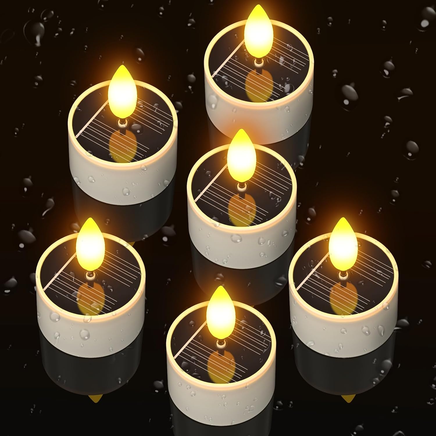 Yme Solar Tea Lights Outdoor Waterproof, 6 Pack Small Rechargeable Flameless LED Flickering Solar Candles with Dusk to Dawn Sensor, Votive Lights for Lanterns Garden Patio Hanging Wedding Party Decor