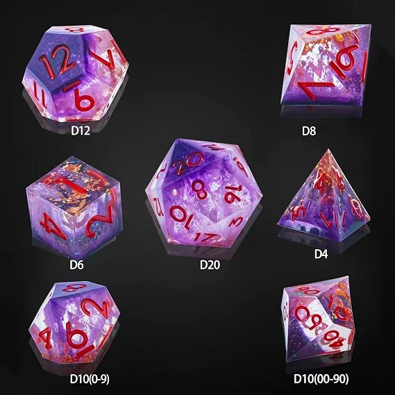Resin Dice Set 7 Pieces, Sharp DND Dice Set with Dice Box Handmade Multi-Side D&D Dice Colorful Dungeons and Dragons Game Dice Role Playing RPG Magic Table Game (Scarlet Letter)
