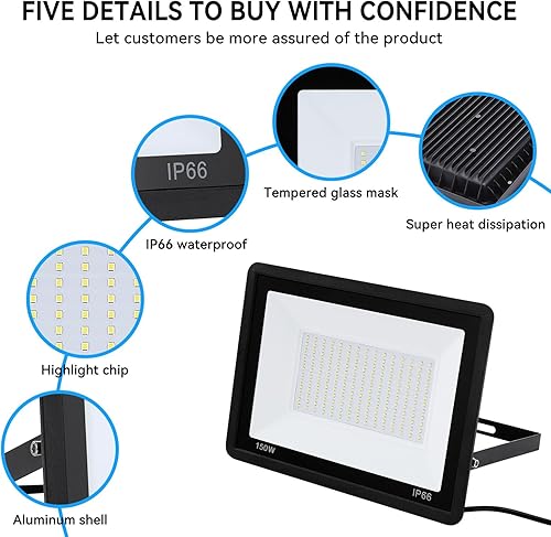 Miniatura 2 de Paquete de 4 focos LED de 150 W para exteriores, luz de trabajo LED de 16500 lm con enchufe de EE. UU. de 6 pies, luces de seguridad exteriores