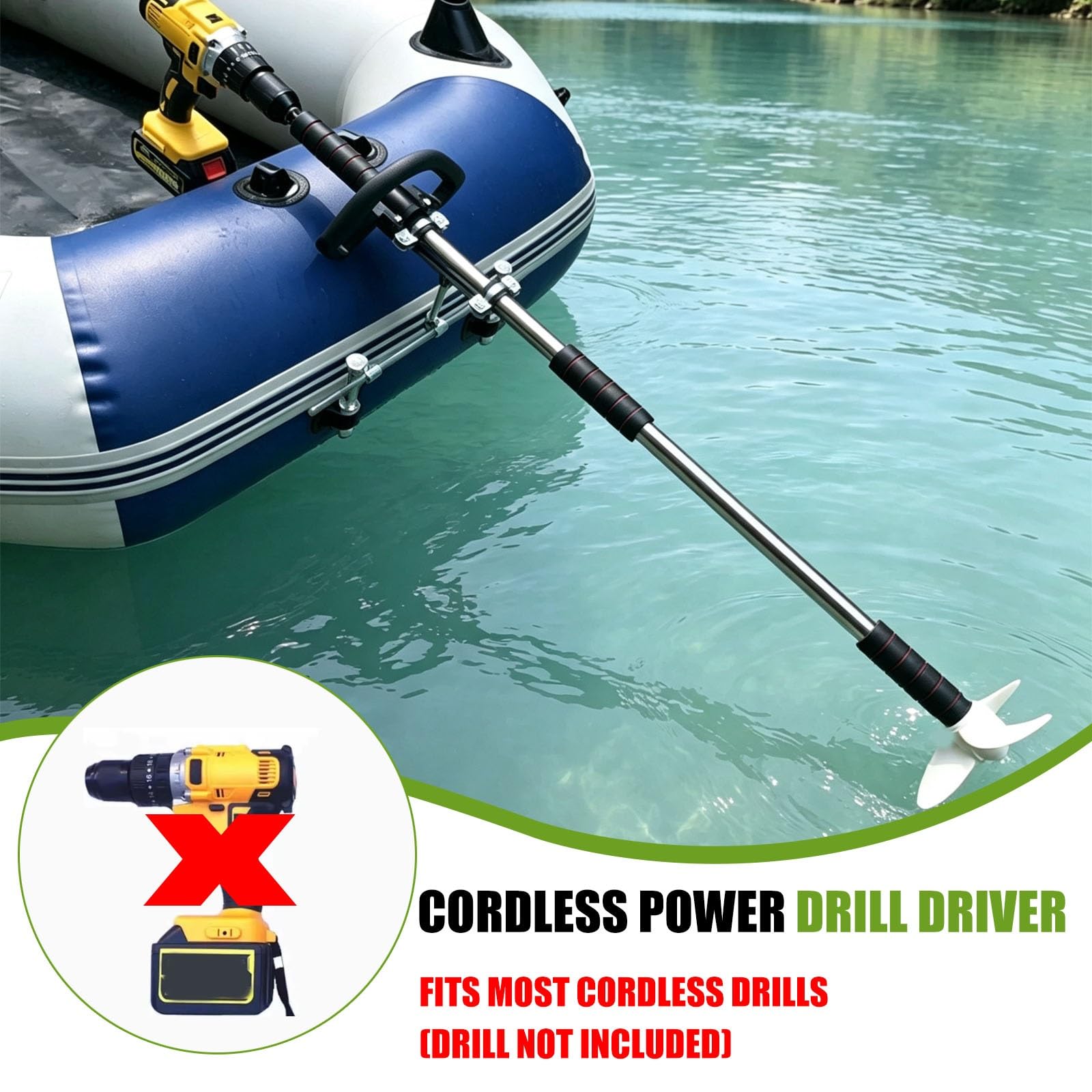 Handpropeller für Elektrische Bohrmaschine, Außenbordmotorhalterung | Metall-Hand-Trolling-Motor für Notfall-Floß, Float-Tube-Boot, Motorruder(Black A,100cm/39.5in)