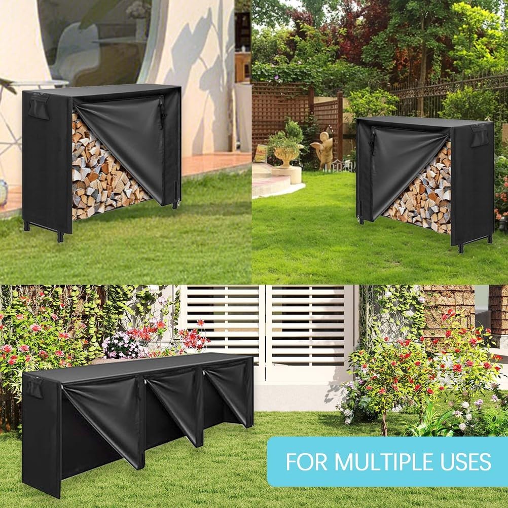 Funda impermeable para estante de leña, funda resistente para estante de madera de almacenamiento exterior Oxford 600D, estante de leña no incluido,Negro,366cm