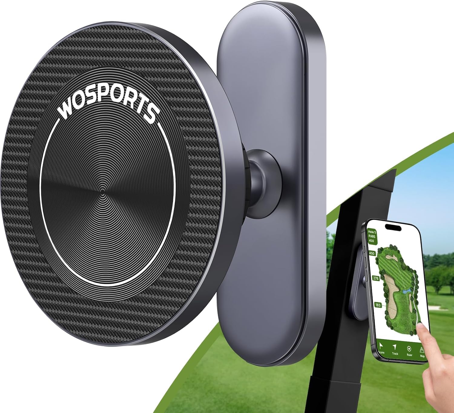 WOSPORTS Magnetic Golf Cart Phone Holder, Golf Cart Phone Mount for iPhone 16 Pro Max 15 14 13 12 Plus, Golf Cart Accessories Gifts for Men Women