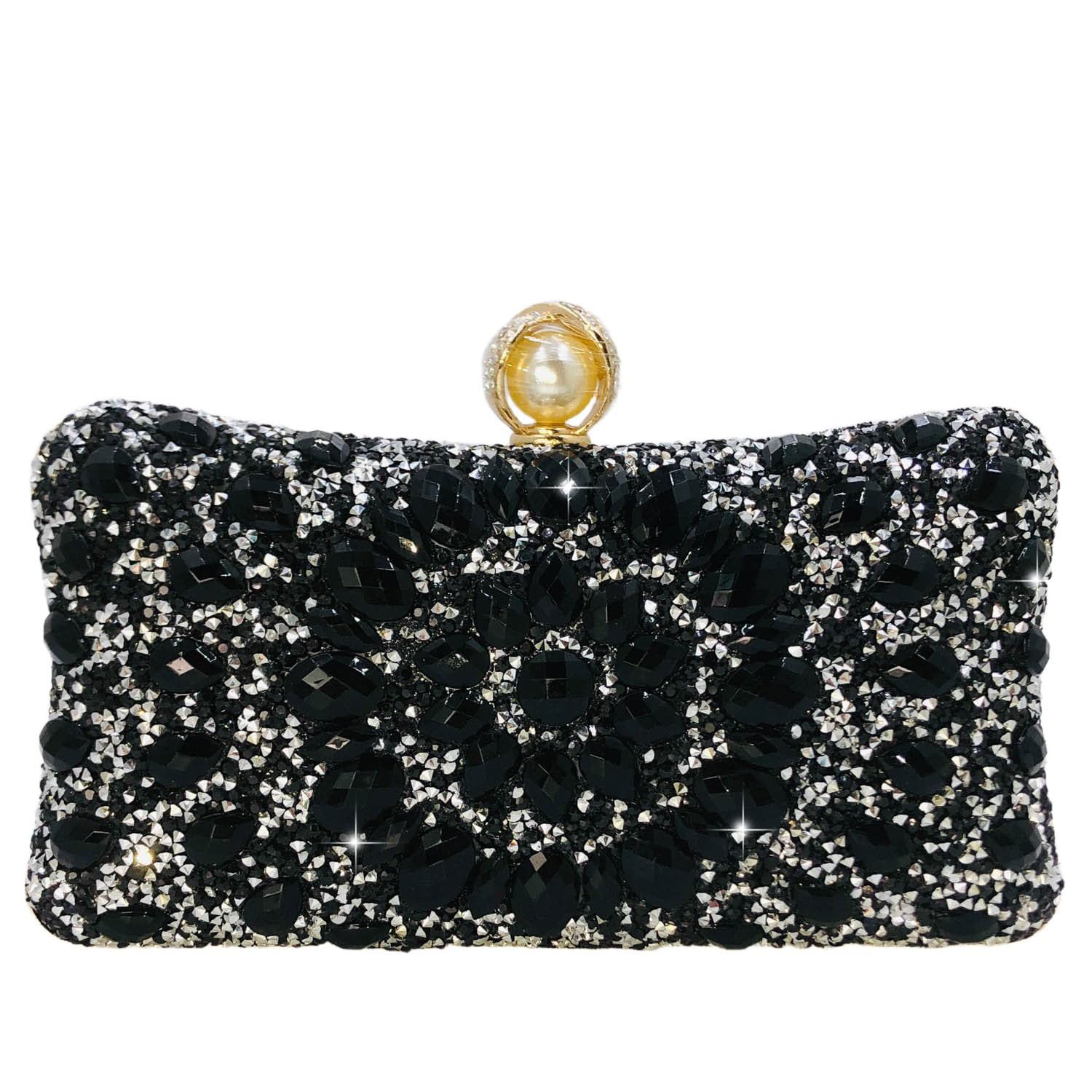 Boutique De FGG Mini Pearl Clasp Crystal Clutch Purses for Women, Evening Bags Wedding Handbag, Party Rhinestone Clutch Bag